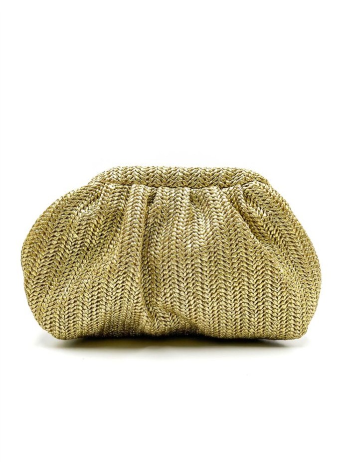 Gold raffia bag with long chain
