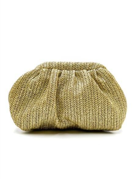 Bolso de rafia dorado con cadena larga