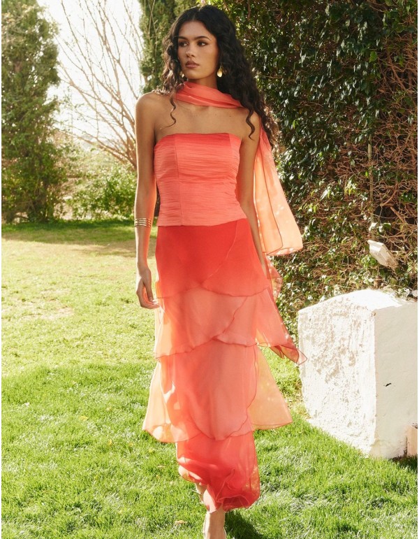 Vaporous chiffon cape with coral gradient effect