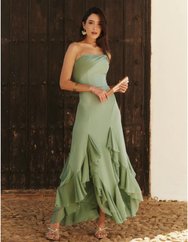 Top vert poudré à double croisement asymétrique en crêpe 2