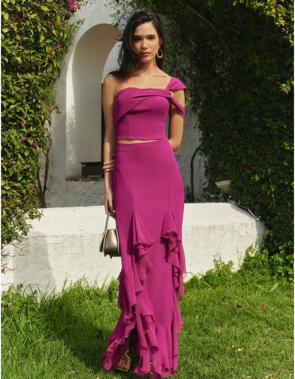 Asymmetrical bougainvillea top with double straps