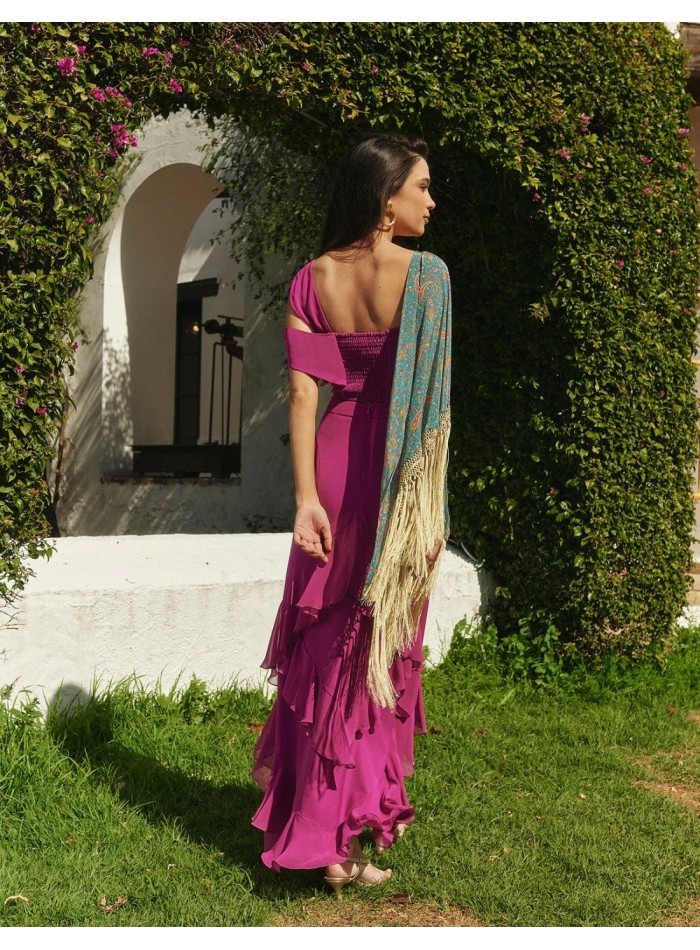 Asymmetrical bougainvillea top with double straps