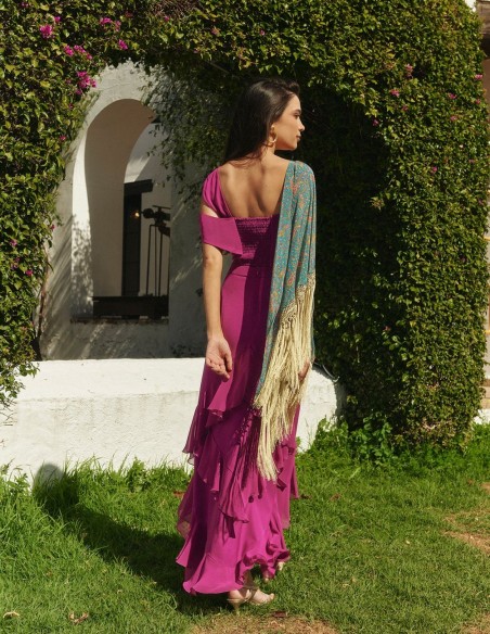 Asymmetrical long skirt with chiffon ruffle details