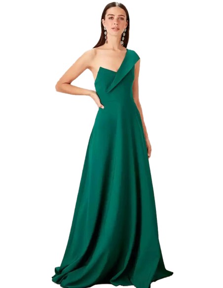Vestido de fiesta largo con escote asimétrico en forma de corazón y con una manga invitada boda Vestido de fiesta largo con escote asimétrico en forma de corazón y con una manga invitada boda