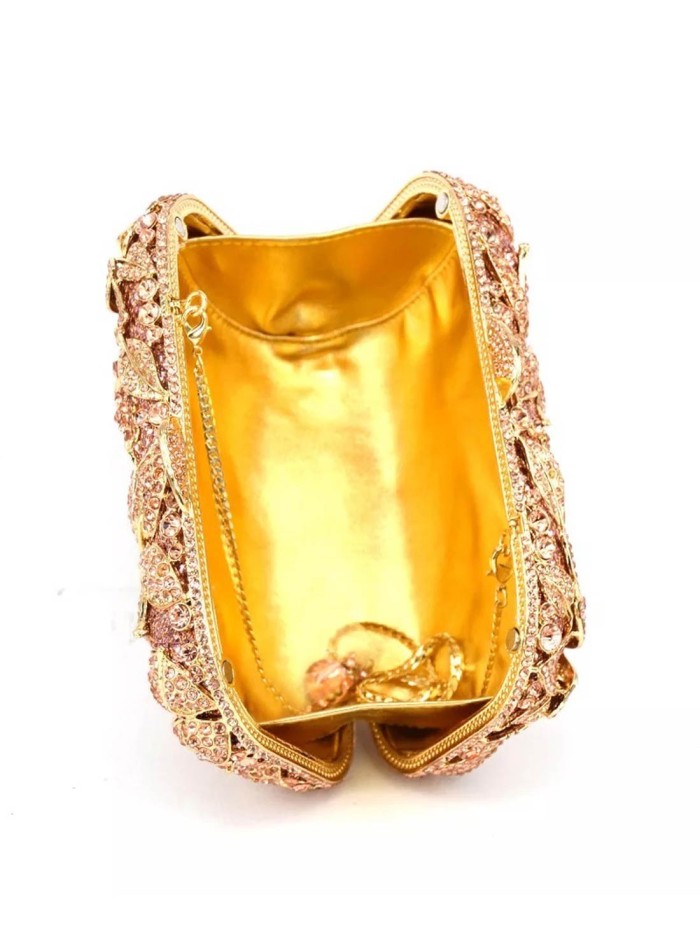 Rectangular Jeweled clutch bag with flowers made with metal and cristals