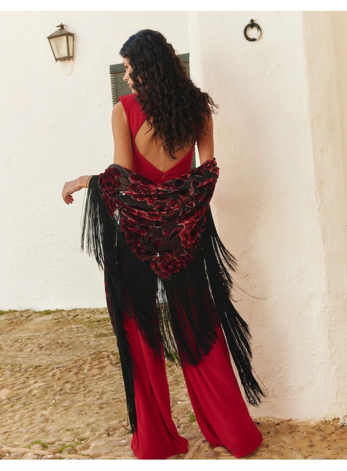 Guest jumpsuit with pleated bodice and palazzo...