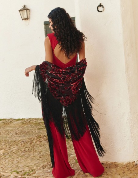 Guest jumpsuit with pleated bodice and palazzo pants