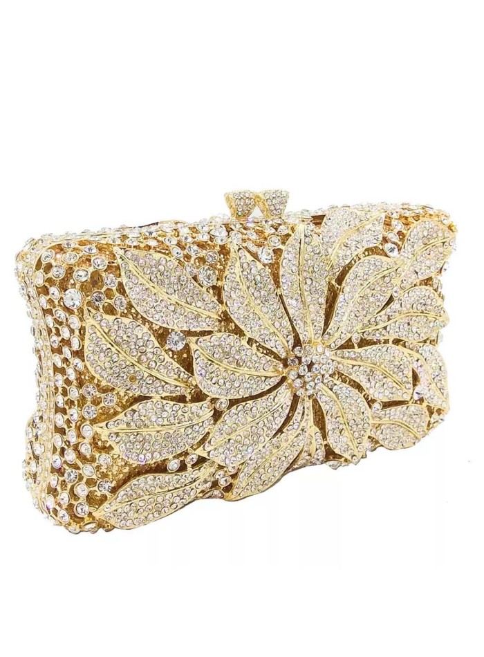 Jewelry handbag with central metal and glass flower - rectangular Lauren Lynn London Accessories - 1