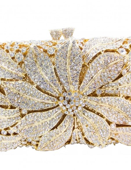 Bolso de mano joya con flor central de metal y cristal - rectangular Lauren Lynn London Accessories - 4 Bolso de mano joya con flor central de metal y cristal - rectangular Lauren Lynn London Accessories - 4