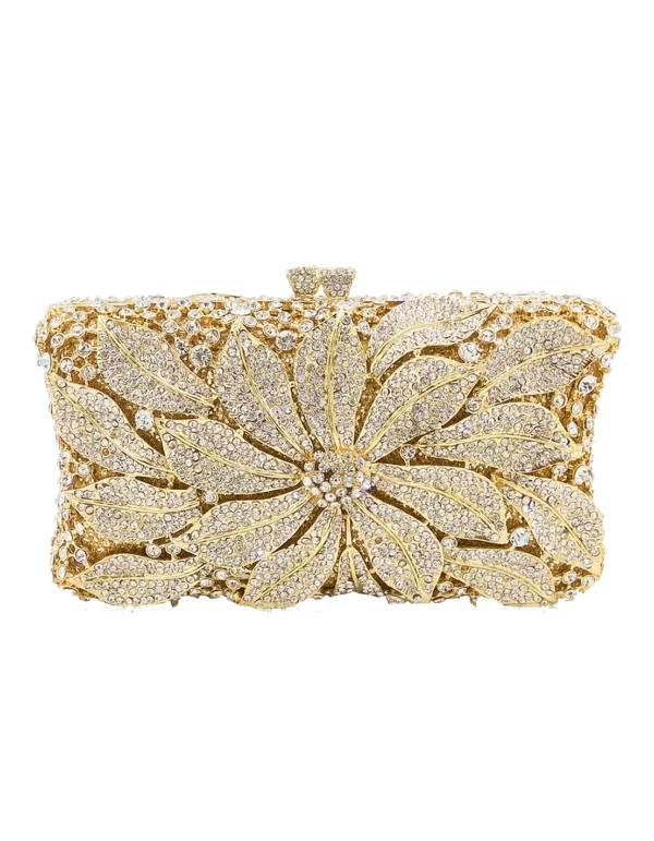 Jewelry handbag with central metal and glass flower - rectangular Lauren Lynn London Accessories - 5