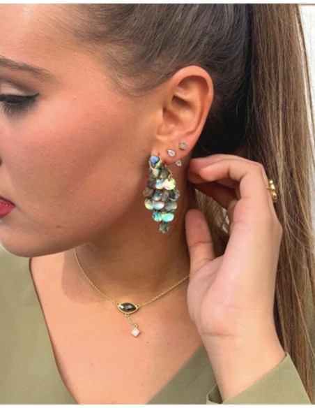 Long earrings with turquoise coin shaped stones LAVANI - 1