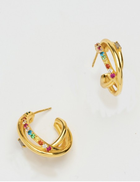 multi-colored ring earring wedding party golden zirconia gloss accessory