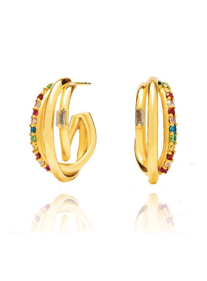 multi-colored ring earring wedding party golden zirconia gloss accessory  guest