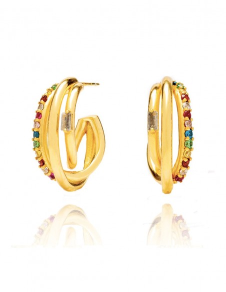 multi-colored ring earring wedding party golden zirconia gloss accessory  guest