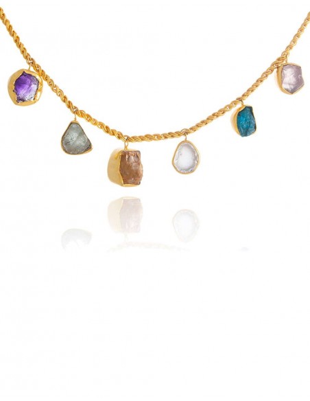 Short necklace with coloured raw stones by Lavani