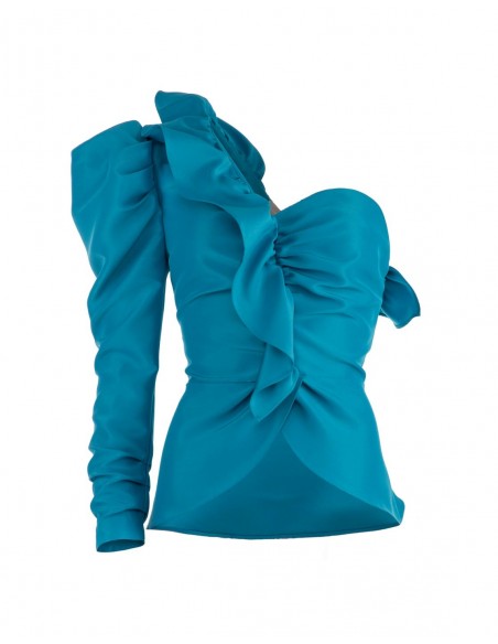 Blue Asymmetric top with ruffles