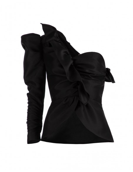 Black Asymmetric top with ruffles
