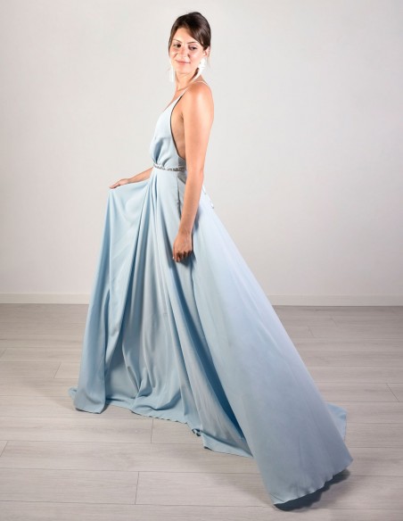 Blue Vaporous long dress with adjustable lace