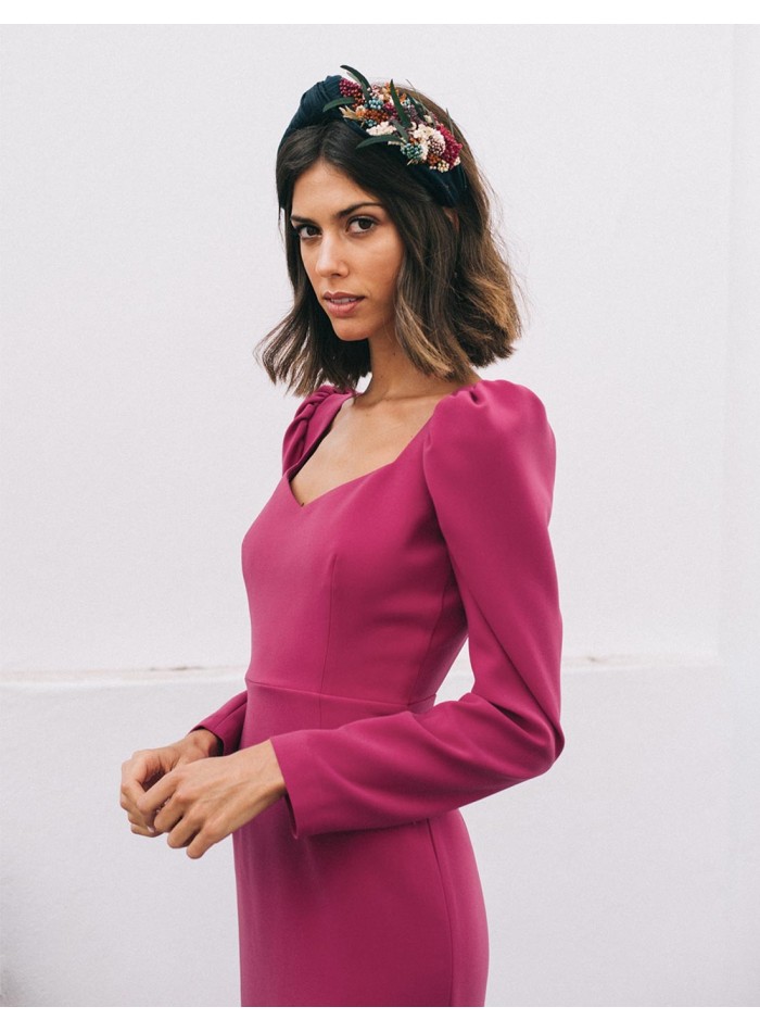 Navy blue headband with floral decoration on the side Cala by Lilian - 2