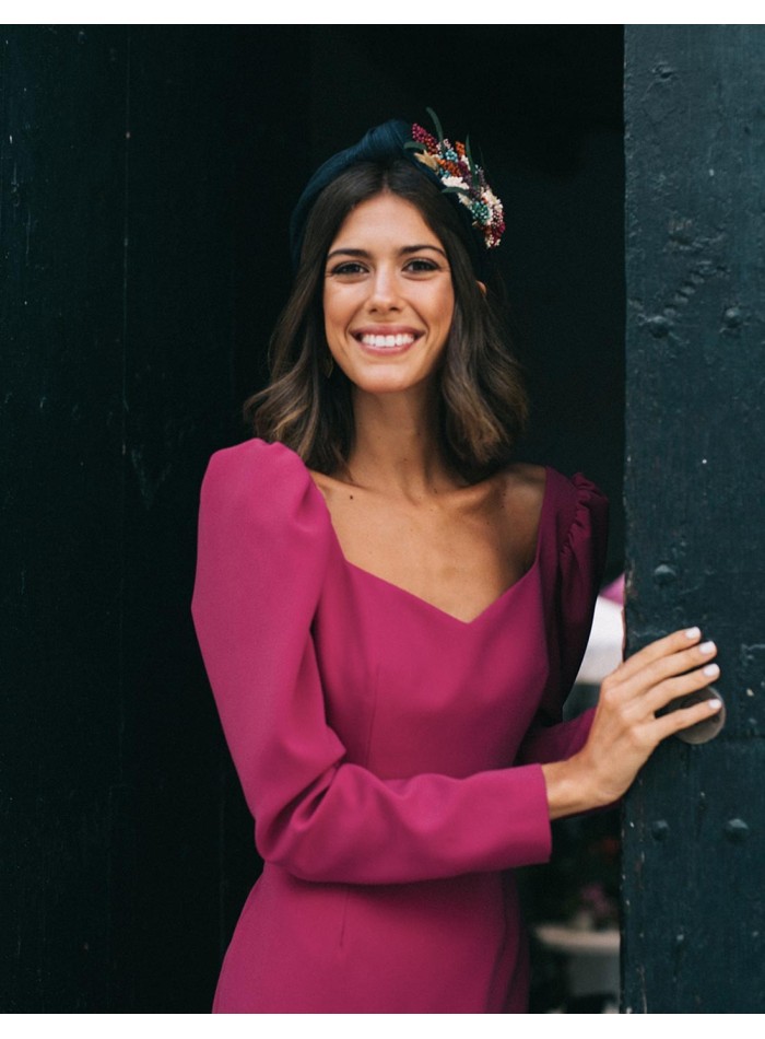 Navy blue headband with floral decoration on the side Cala by Lilian - 3