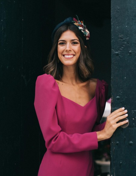 Navy blue headband with floral decoration on the side Cala by Lilian - 3 Navy blue headband with floral decoration on the side Cala by Lilian - 3