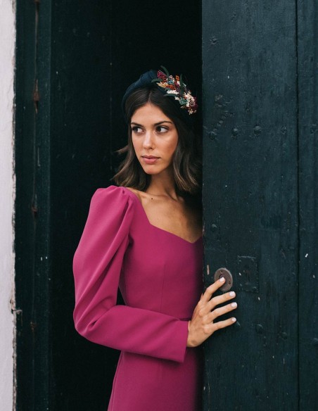 Diadema azul marino con adorno floral en lateral Cala by Lilian - 4