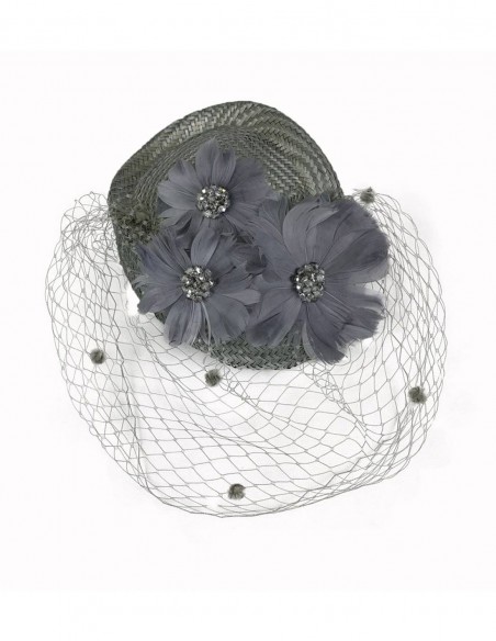 Silver guest headdress with feathered flowers by Airun