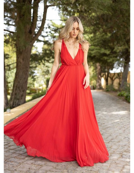 long red party dress wedding guest neckline