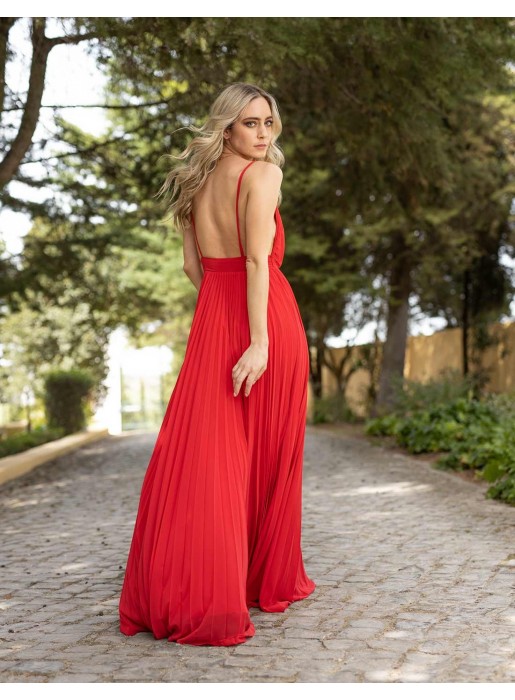 long red party dress wedding guest neckline back