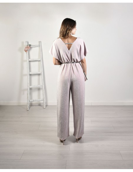 Long jumpsuit with a shiny finish and a pronounced neckline by Mabel Galindo