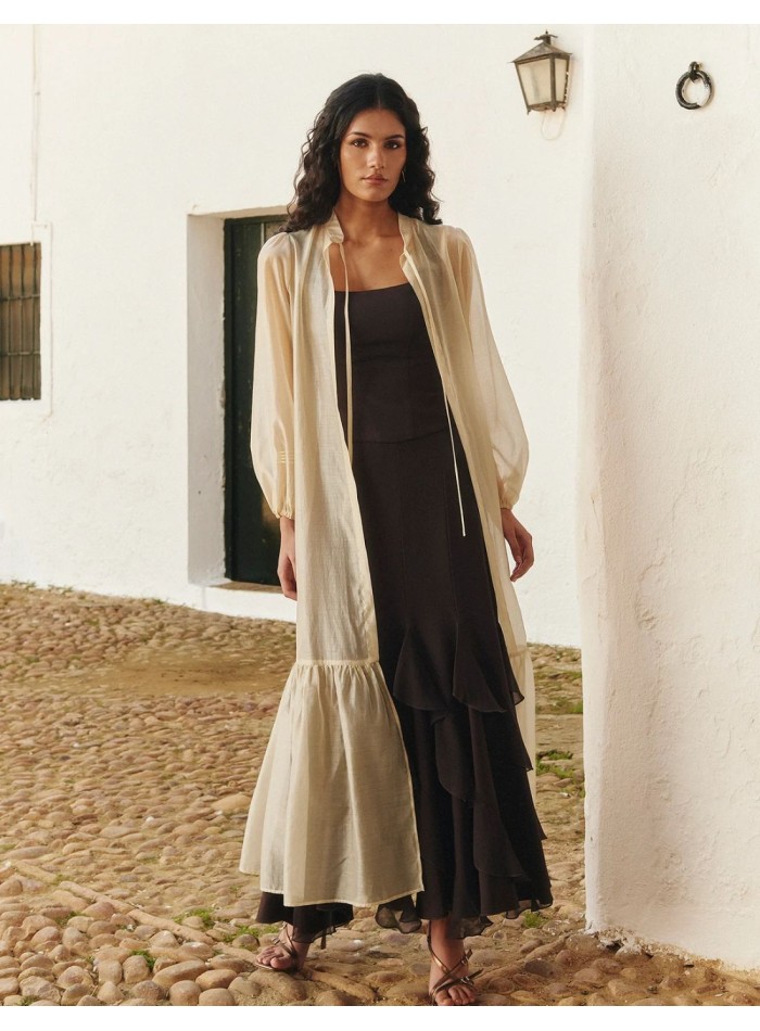 Ecru tone organza jacket with midi cut