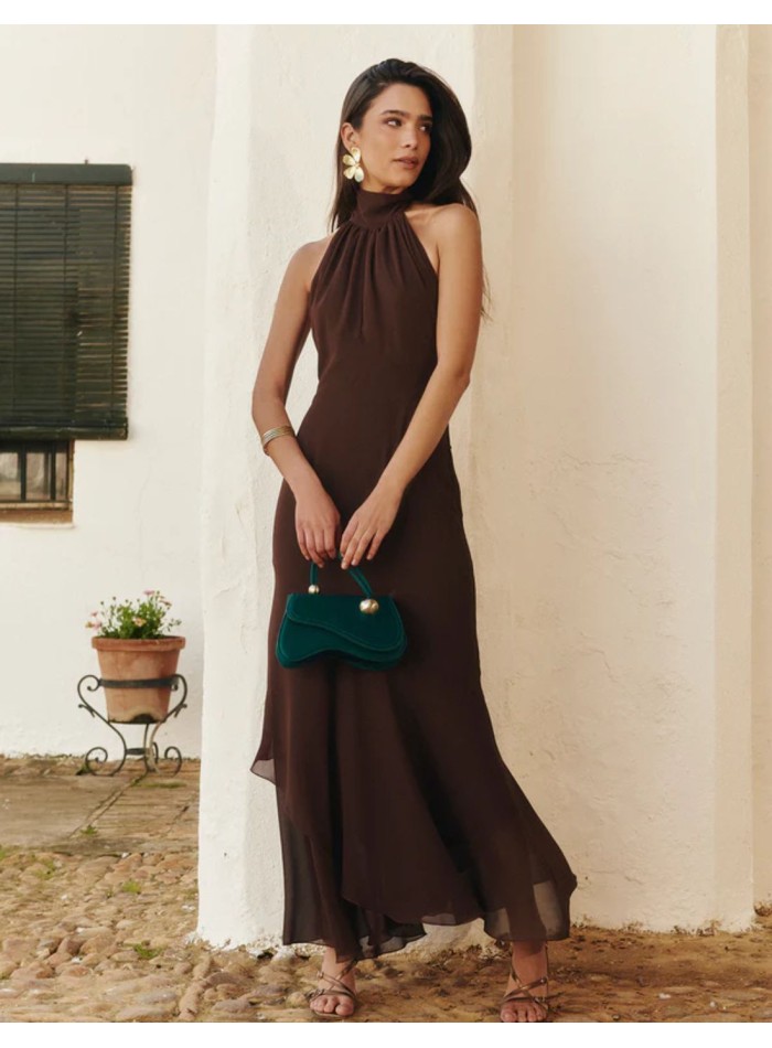 Vestido midi con cuello halter