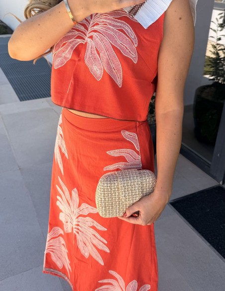 Bolso para invitada de rafia con cierre beige