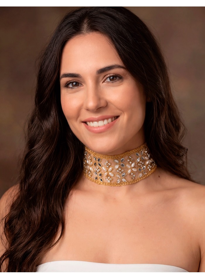 Gold choker embroidered with crystals and pearls