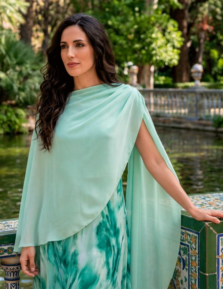 Pastel green pastel green chiffon cross over cape for wedding guests