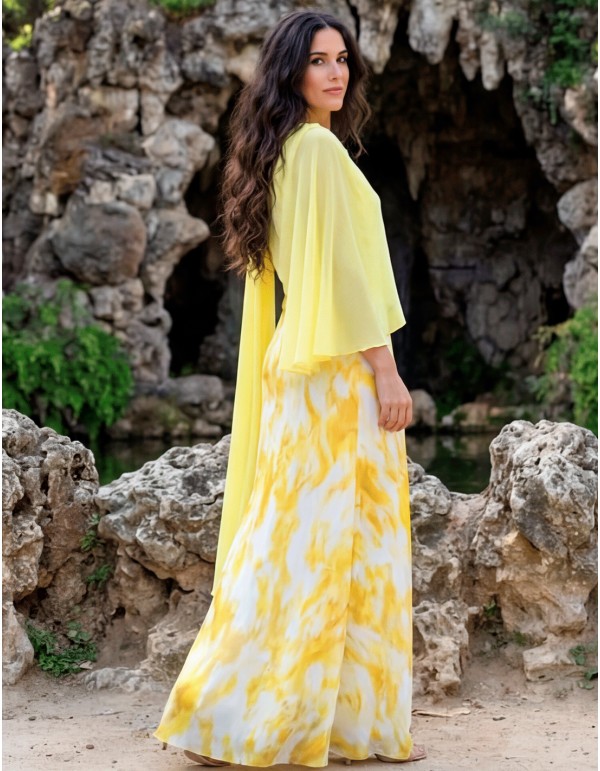 Cape d'invité en mousseline de soie jaune pour femmes 2