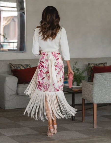 Printed blouse and skirt set with draped front and bangs - PERFECT GUEST