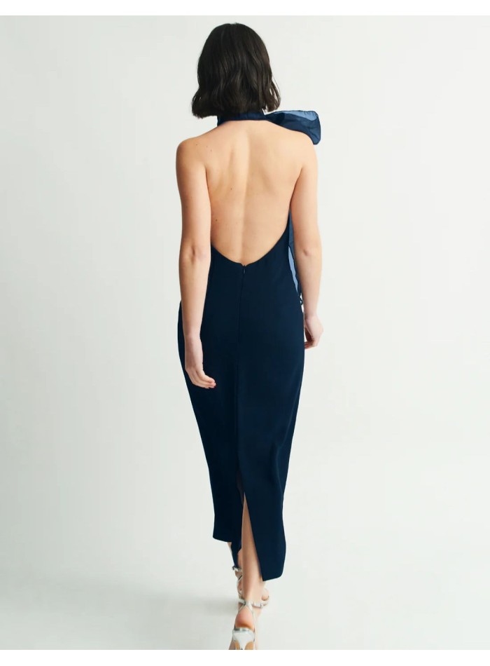 Robe midi bleu marine avec encolure licou et...