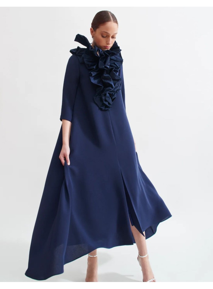Navy blue midi dress with swan neckline and...