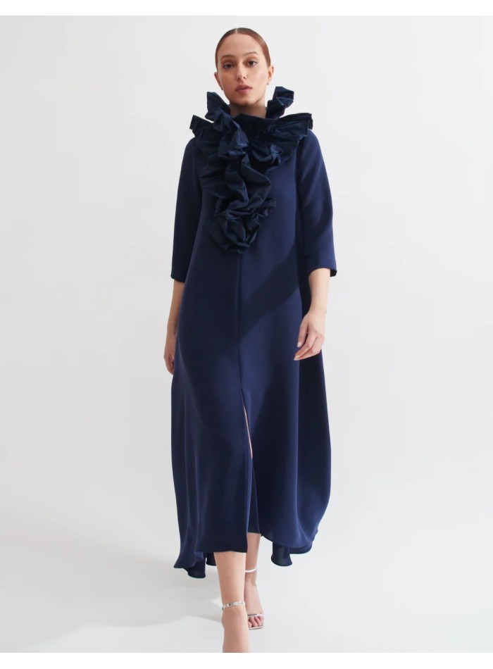 Navy blue midi dress with swan neckline and...