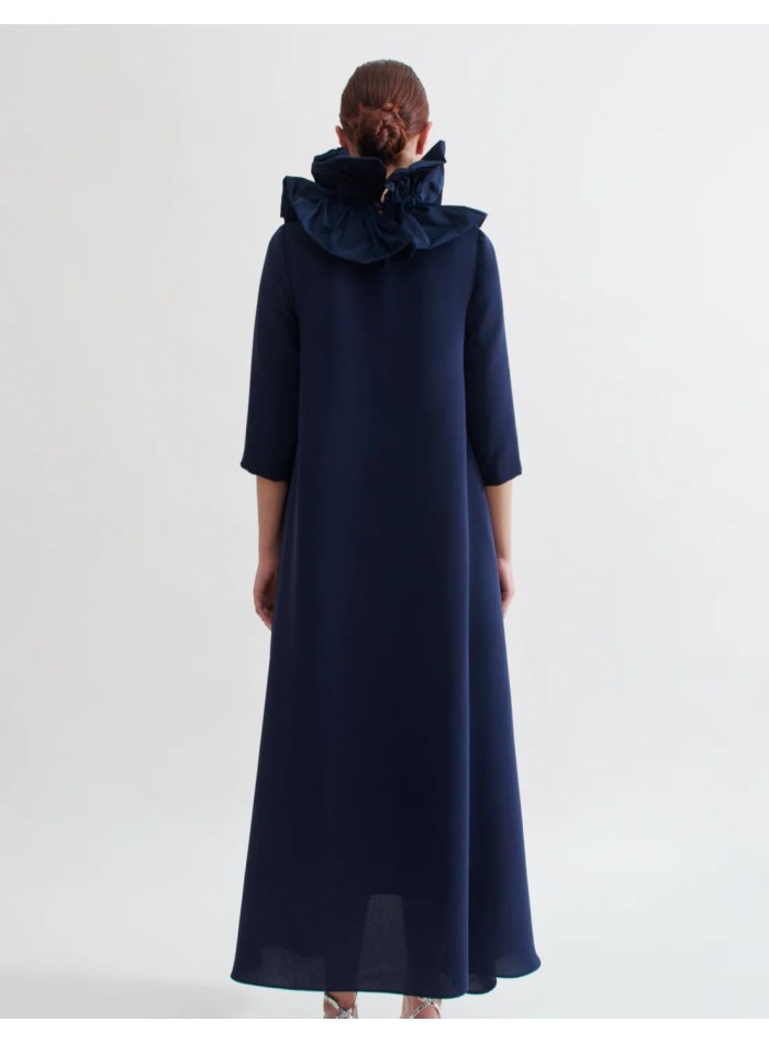 Robe midi bleu marine avec encolure cygne et...