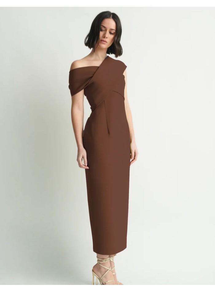 Robe midi marron à encolure croisée et...
