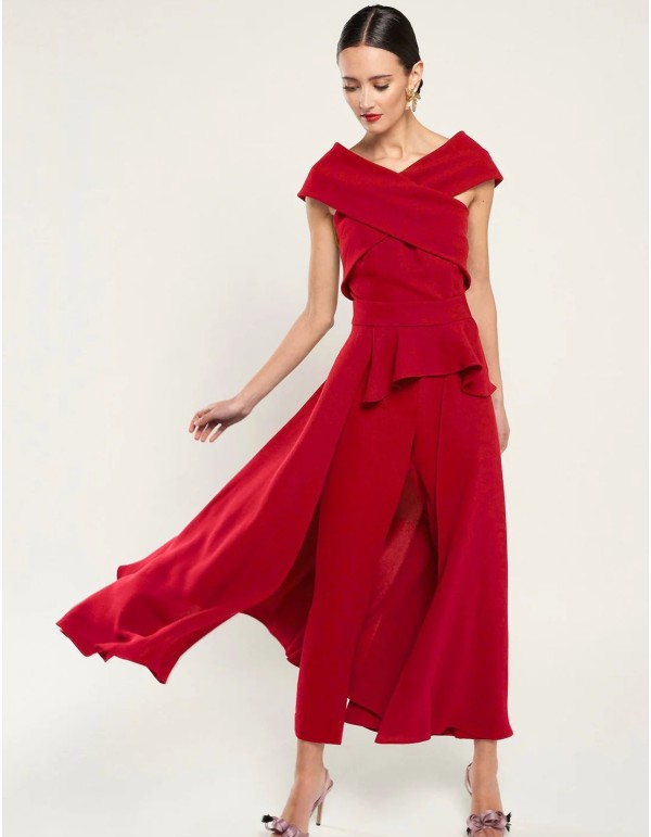 Conjunto dos piezas con top y pantalones con sobrefalda 2