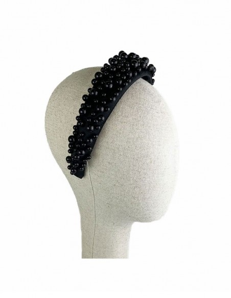 Guest headband decorated with black pearls Airun Tocados - 1