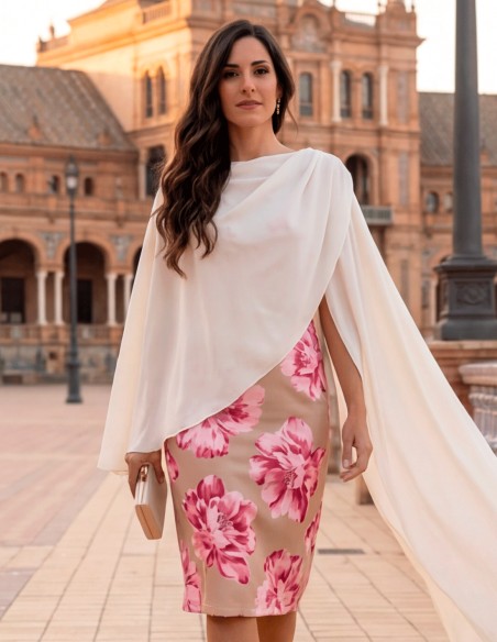 Beige chiffon cross over cape for wedding guests
