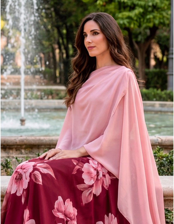 Cape croisée en mousseline de soie rose pastel pour les invités 2