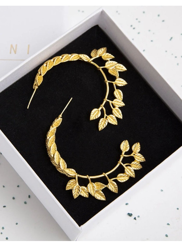 Boucles d'oreilles à motif de feuilles de laurier