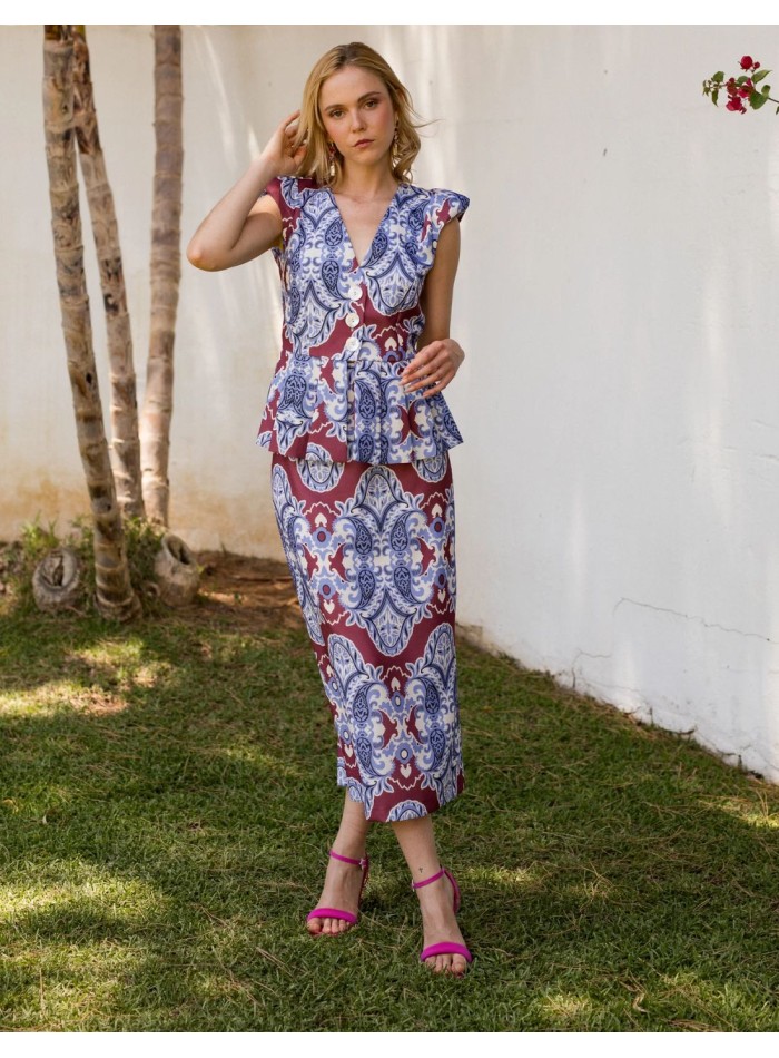 Two-piece ethnic print guest ensemble
