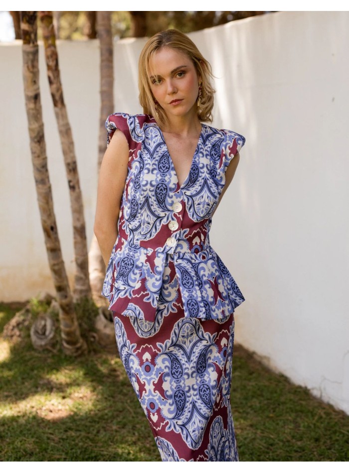 Two-piece ethnic print guest ensemble