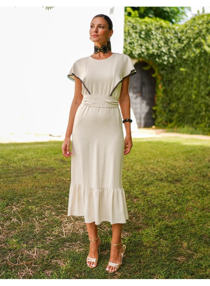 Robe midi avec broderies et volants